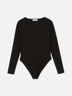 Body Façon T-shirt Boutonné à Manches Longues