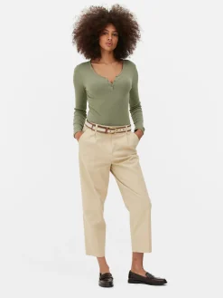 Body Façon T-shirt Boutonné à Manches Longues