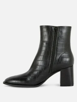 Bottines à Talons En Similicuir Imitation Croco