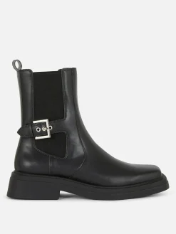 Bottines Chelsea En Simili Cuir à Bout Carré