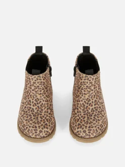 Bottines Zippées à Motif Léopard
