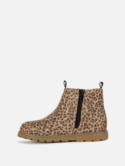 Bottines Zippées à Motif Léopard