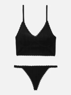 Brassière Longue Et String En Pointelle Sans Couture