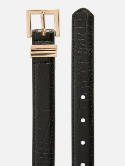 Ceinture à Boucle Carrée Imitation Croco