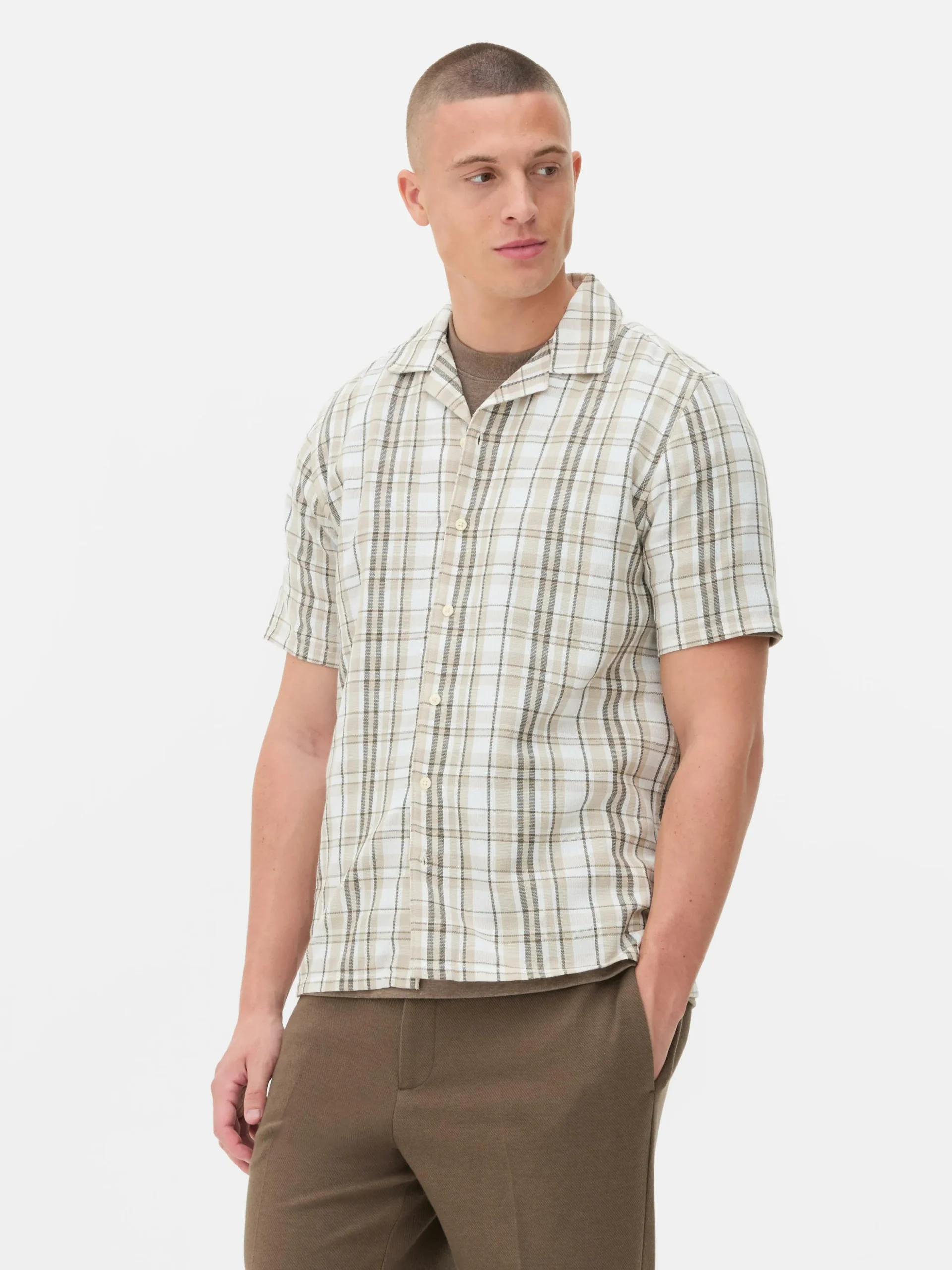 Chemise Texturée à Carreaux Et à Manches Courtes