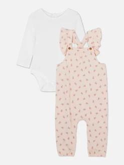 Ensemble Body En Pointelle Et Salopette à Fleurs