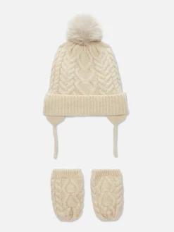 Ensemble Bonnet Et Moufles En Maille Torsadée