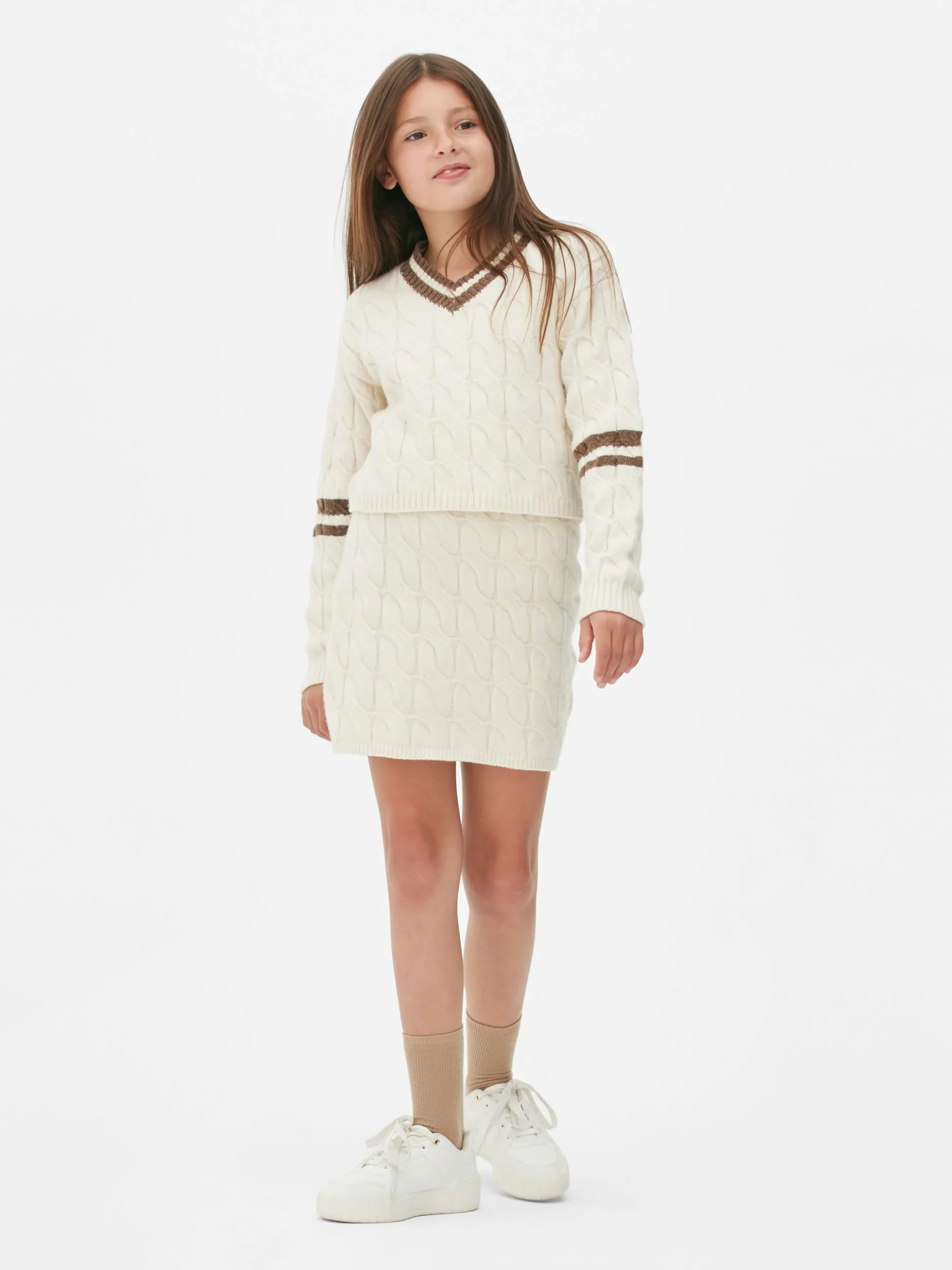 Ensemble Coordonné Pull Et Jupe En Maille Torsadée