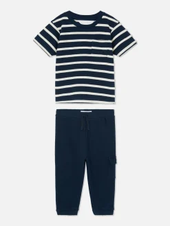 Ensemble T-shirt Rayé Et Bas De Jogging à Revers