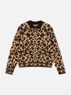 Gilet Style Blouson Bomber à Motif Léopard