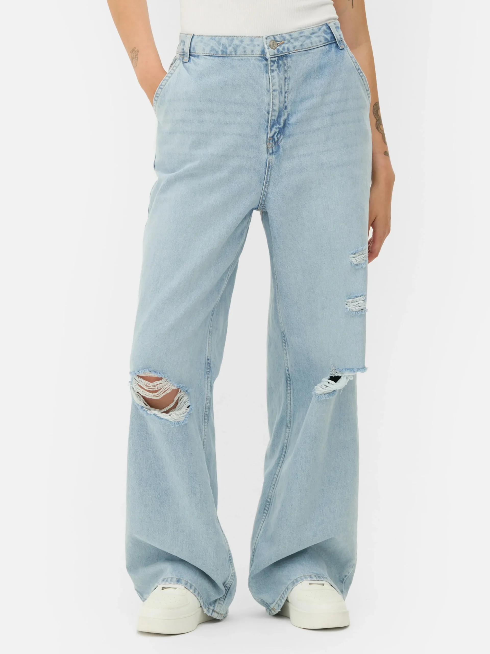 Jean Denim Ample à Effet Vieilli