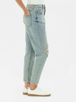 Jean Mom En Denim Déchiré