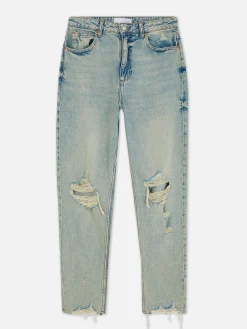 Jean Mom En Denim Déchiré