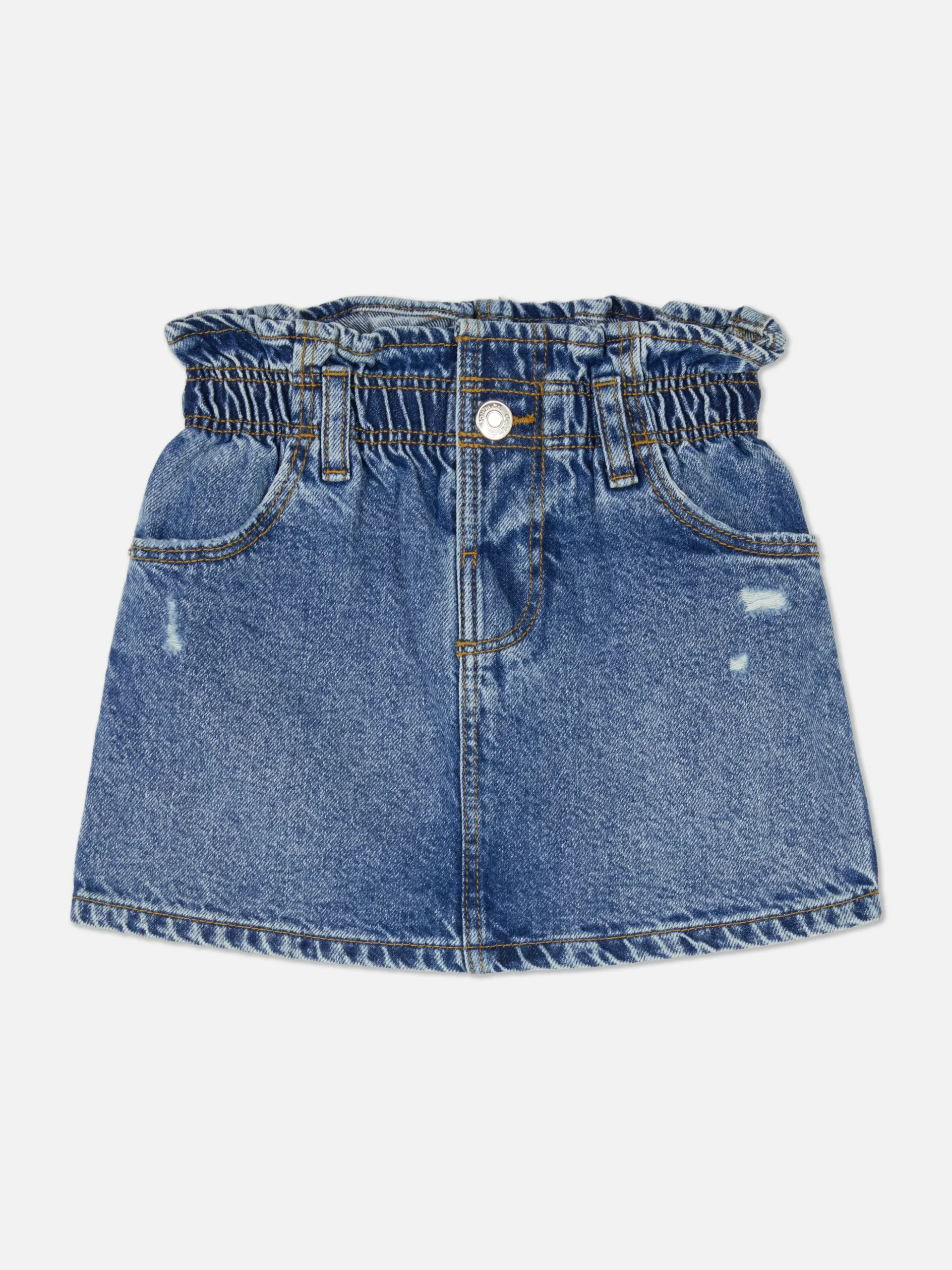 Jupe En Jean à Taille Froncée Effet Vieilli