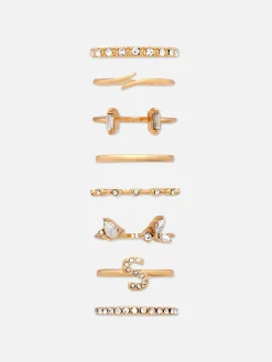 Lot De 8 Bagues à Initiale Et Strass