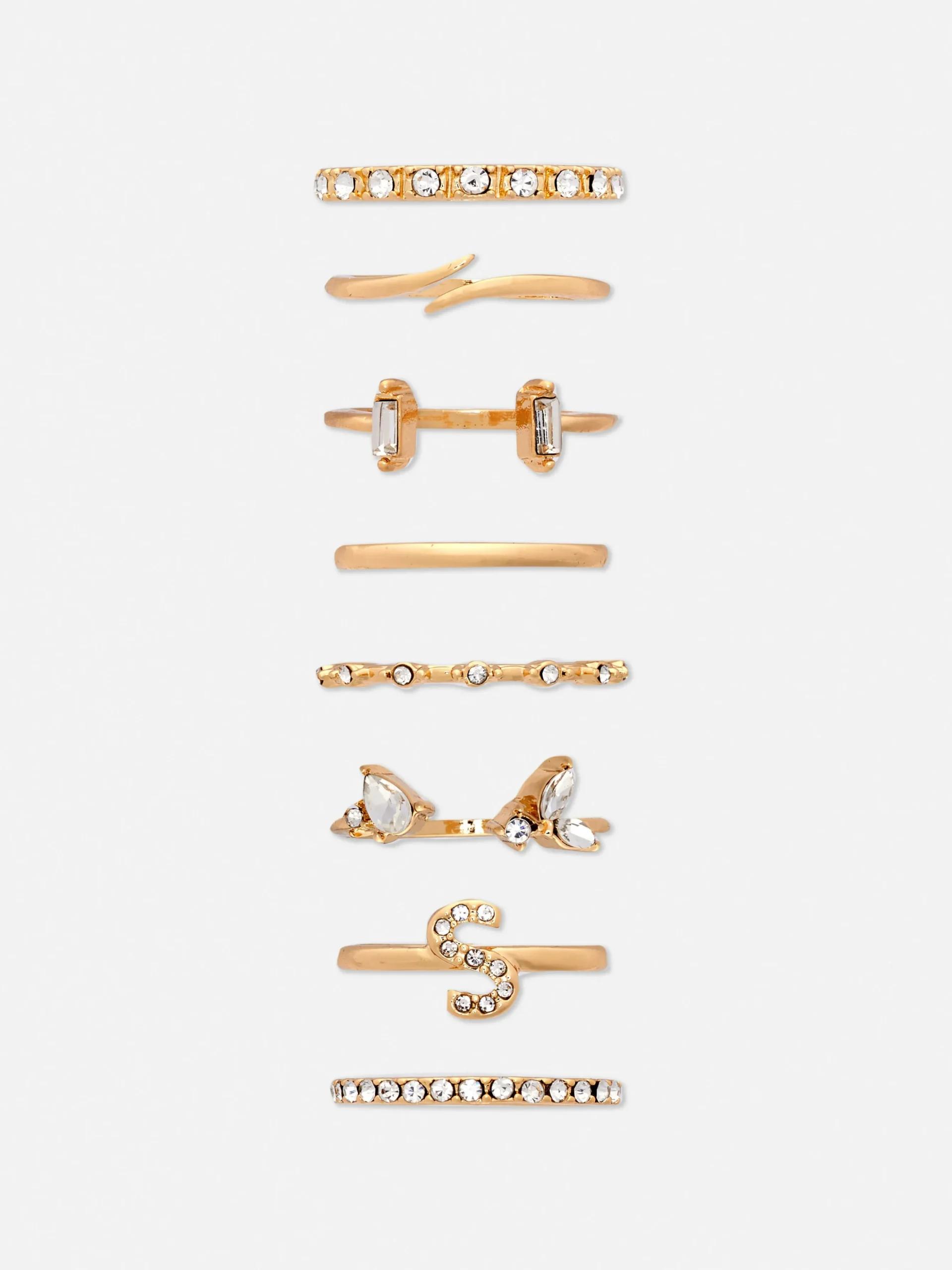 Lot De 8 Bagues à Initiale Et Strass