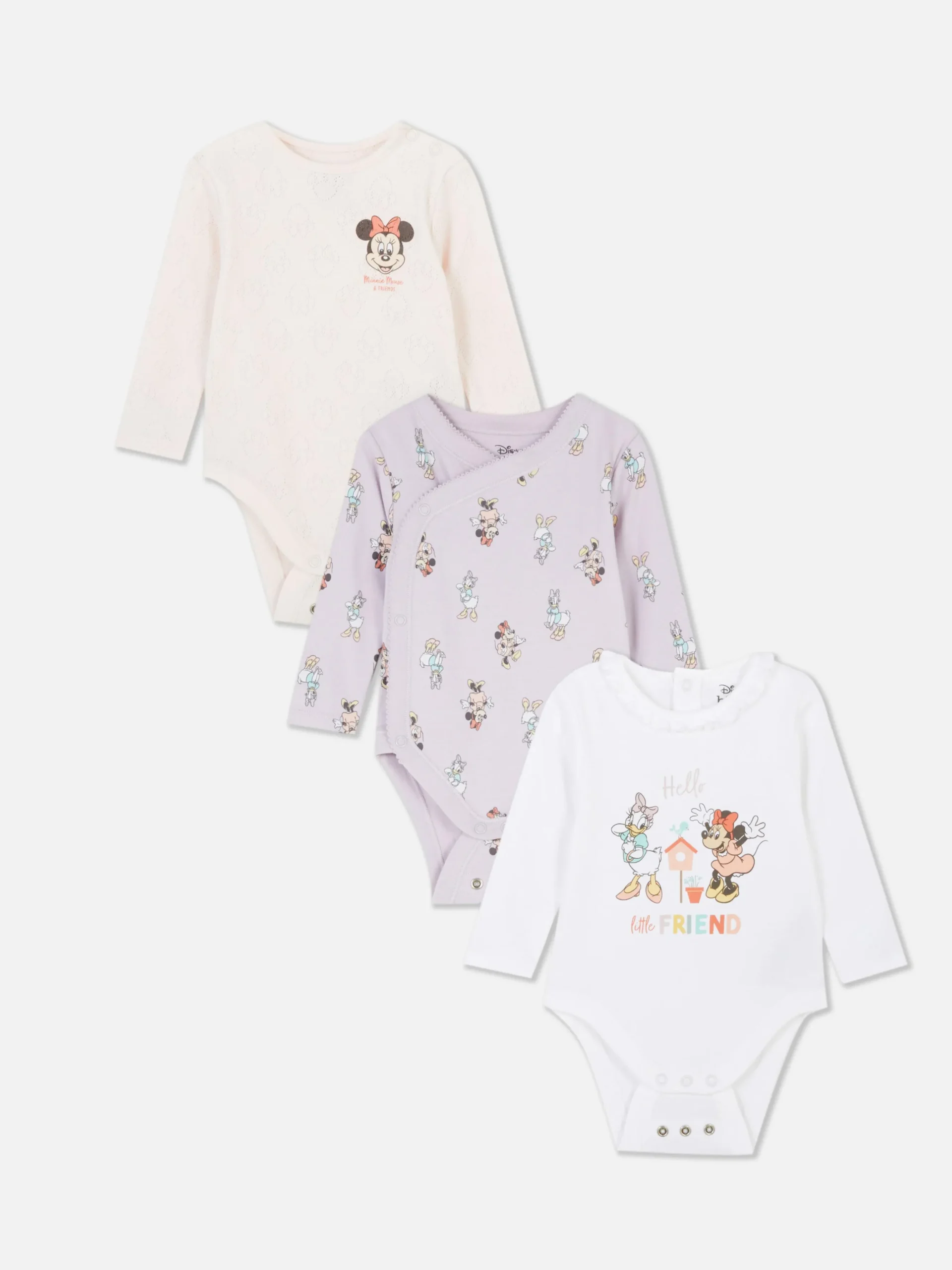 Lot De 3 Bodys à Manches Longues Disney Minnie Mouse Et Ses Amis