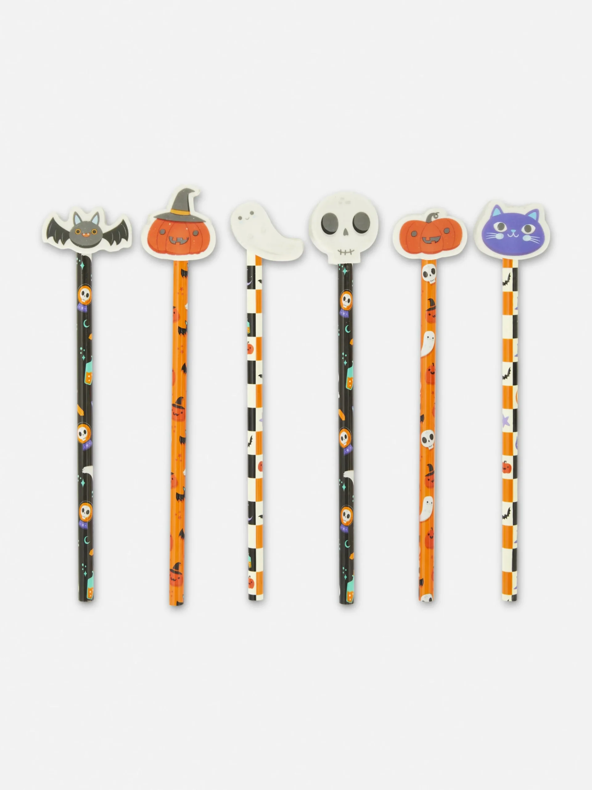 Lot De 6 Crayons Avec Gommes Halloween