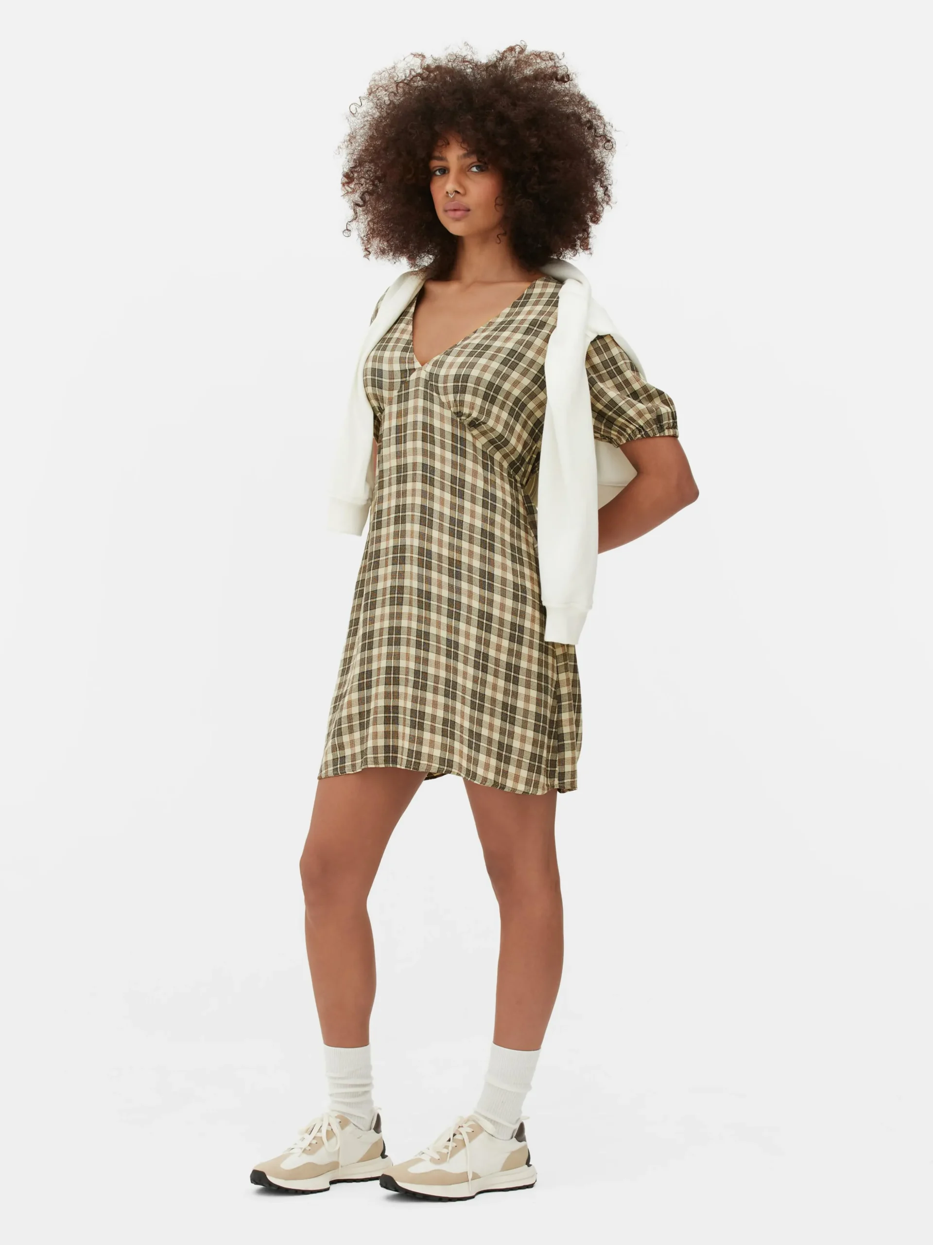 Mini Robe à Carreaux Et Col En V