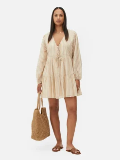 Mini Robe à Smocks Nouée Sur Le Devant