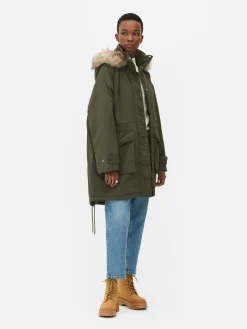 Parka à Capuche En Fausse Fourrure