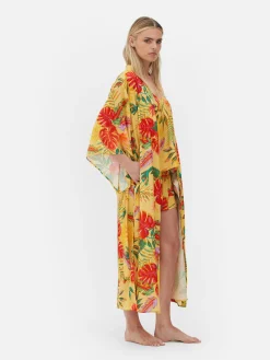 Peignoir En Satin à Imprimé Floral Tropical