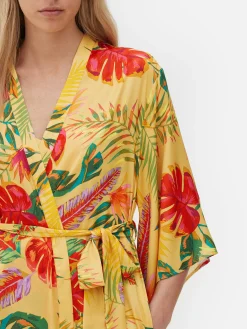 Peignoir En Satin à Imprimé Floral Tropical