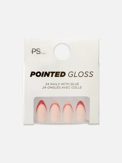PS... Faux Ongles à Pointe Brillante Contrastée