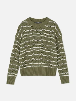 Pull En Maille Ajourée à Col Ras-du-cou