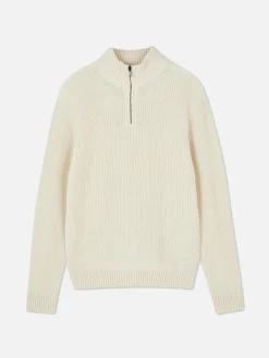 Pull En Maille Côtelée à Col Zippé