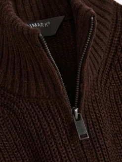 Pull En Maille Côtelée à Col Zippé