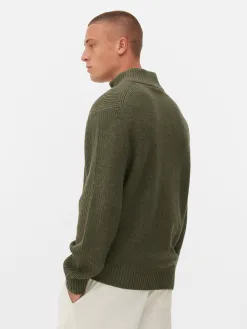 Pull En Maille Côtelée à Col Zippé