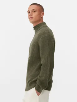 Pull En Maille Côtelée à Col Zippé