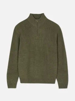Pull En Maille Côtelée à Col Zippé