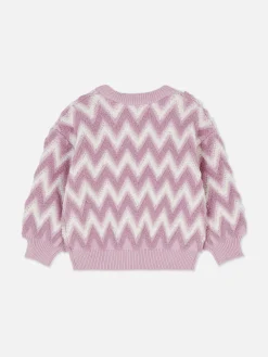 Pull En Maille Duveteuse à Motif Zigzag