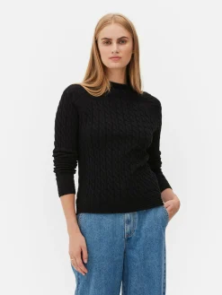 Pull En Maille Torsadée à Col Montant