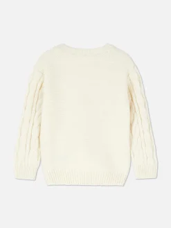 Pull En Maille Torsadée à Fleurs Brodées