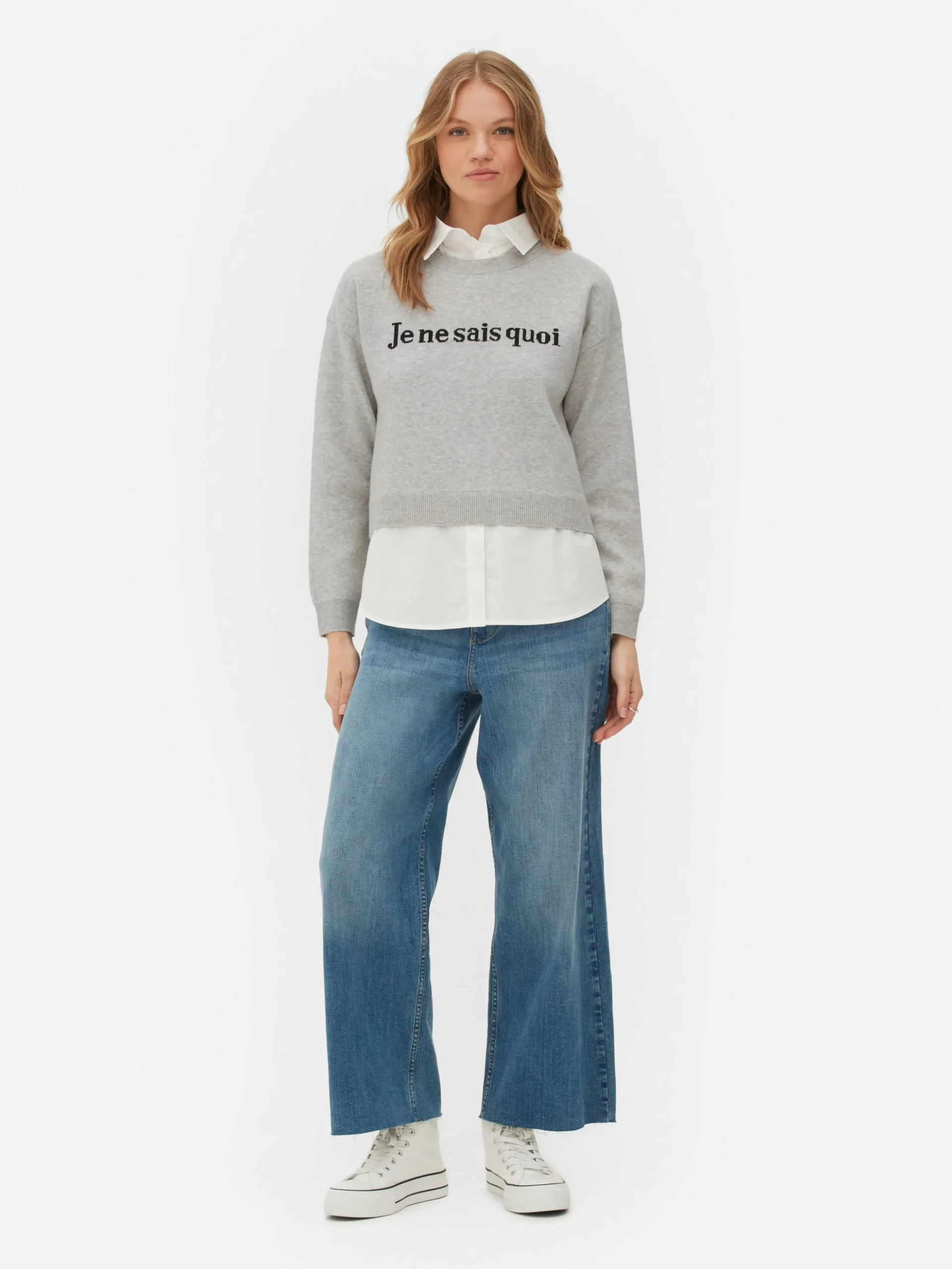 Pull Tricoté à Message Et Chemise Deux-en-un