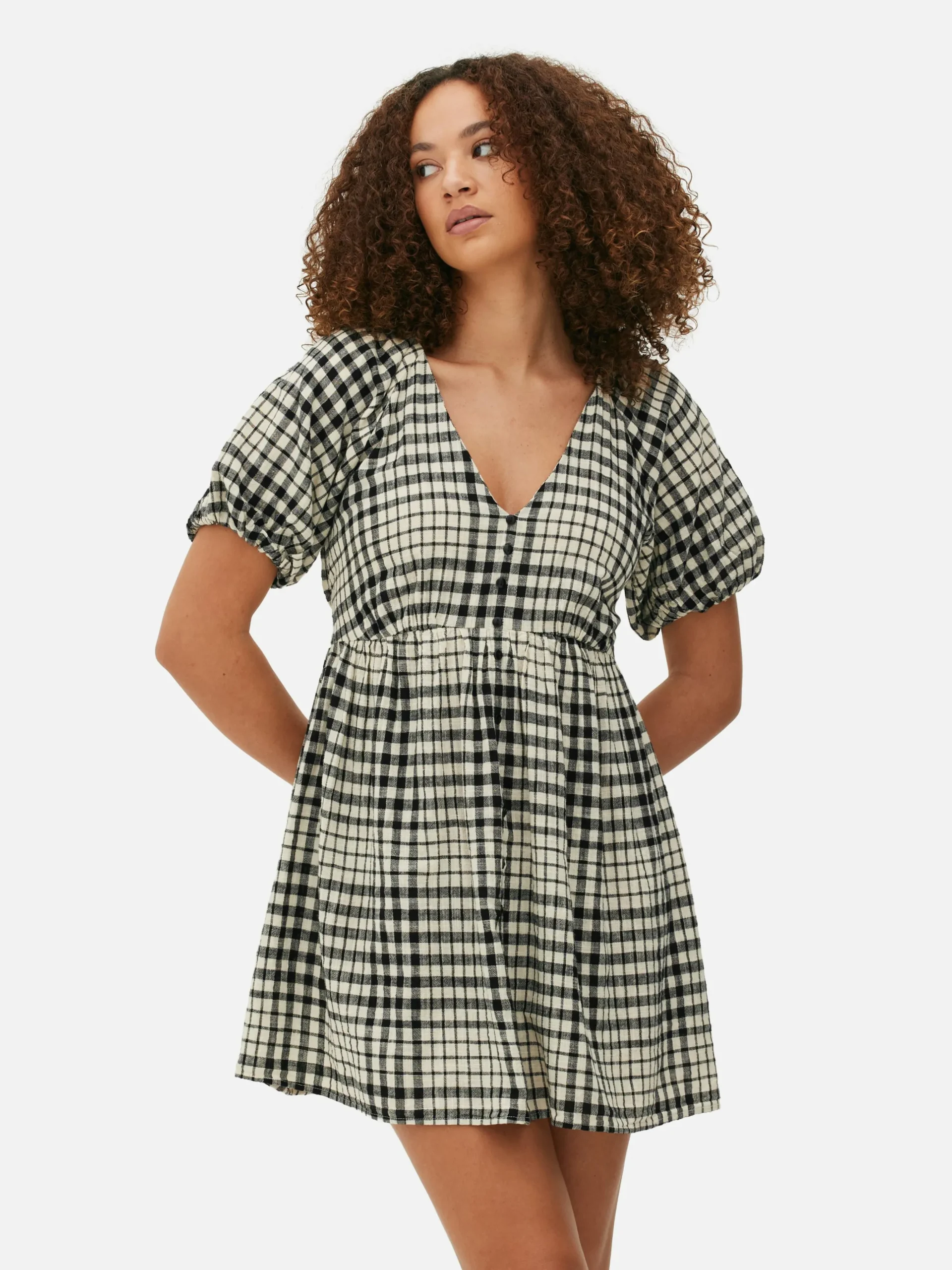 Robe à Smocks, Manches Bouffantes Et Col En V