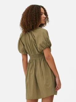 Robe à Smocks, Manches Bouffantes Et Col En V