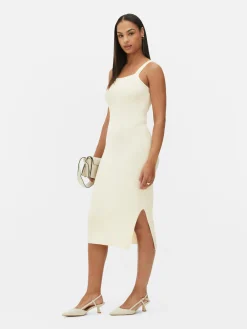 Robe Côtelée à Encolure Carrée