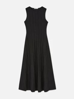 Robe Longue Texturée Sans Manches à Rayures