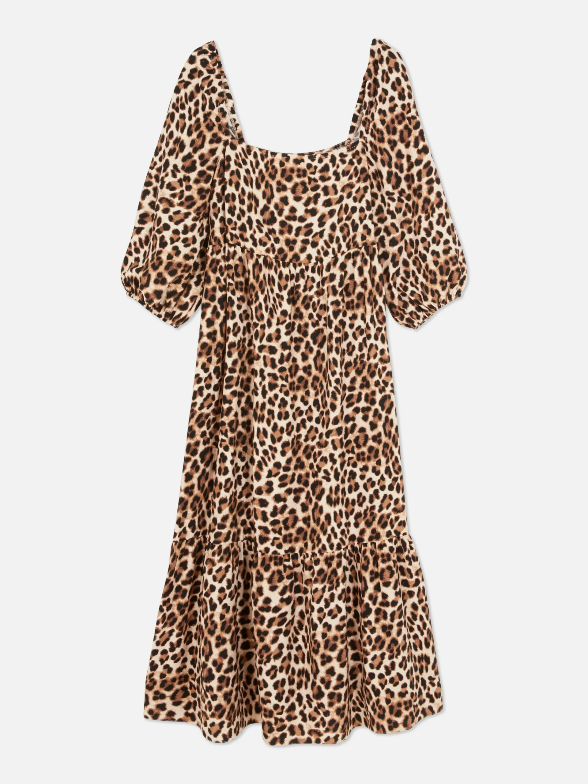 Robe Mi-longue à Motif Léopard Et à Encolure Carrée