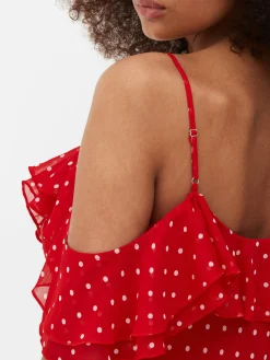 Robe Mi-longue à Volants Et à Pois