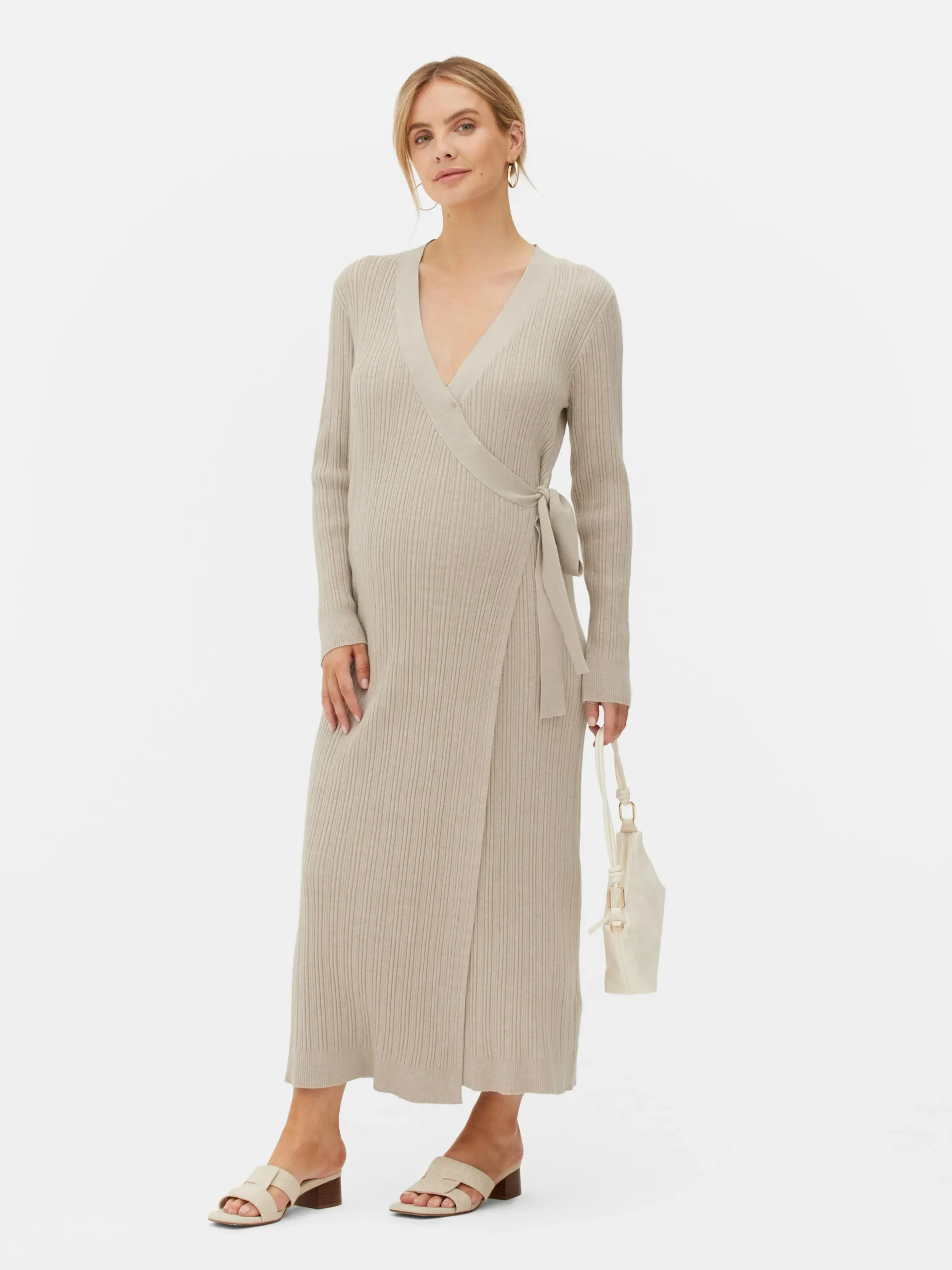 Robe Portefeuille De Maternité Mi-longue En Maille