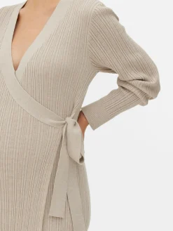 Robe Portefeuille De Maternité Mi-longue En Maille