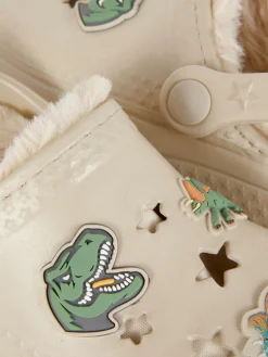Sabots Doublés En Fausse Fourrure à Motif Dinosaure