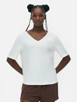 T-shirt à Col En V Et Manches Courtes