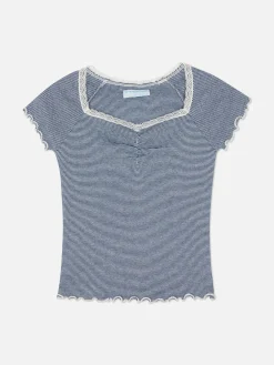 T-shirt à Rayures Et à Finitions En Dentelle