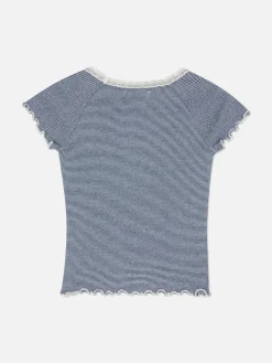 T-shirt à Rayures Et à Finitions En Dentelle
